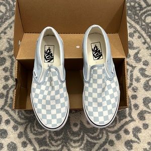BNWBox Baby Blue Checkered Slip On Vans 6 Men 7.5 Women